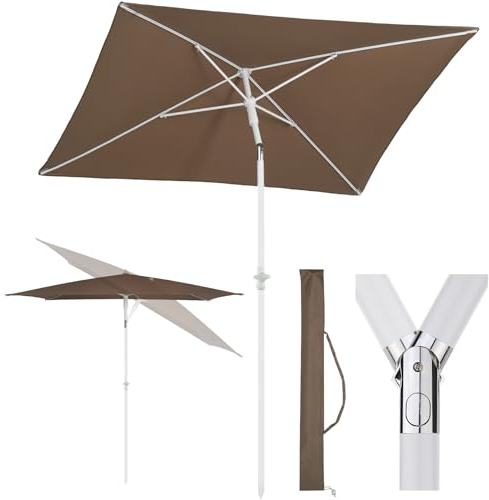 Sekey 180 × 125 cm Sonnenschirm mit Schutzhülle, Balkonschirm Gartenschirm Terrassenschirm, Sonnenschutz UPF50+, Kippbar, Höhenverstellbar, Rechteckig