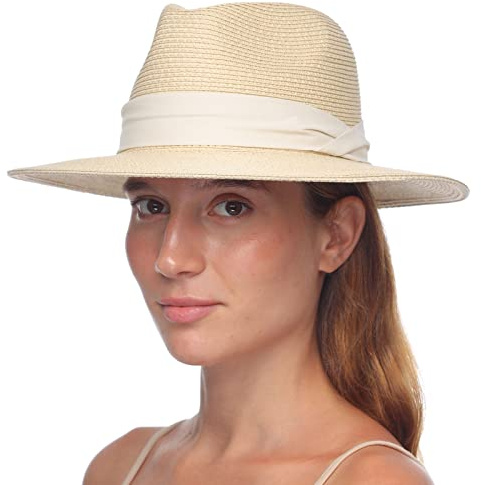 FURTALK Unisexe Panama Chapeau de Paille à Larges Bords Chapeau de Soleil pour Femmes et Hommes Chapeau de Paille Ajustable