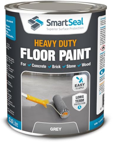 SmartSeal Heavy Duty Floor Paint (Grey, 2.5 Liters) - Easy to Apply on Concrete, Brick, Stone and Wood