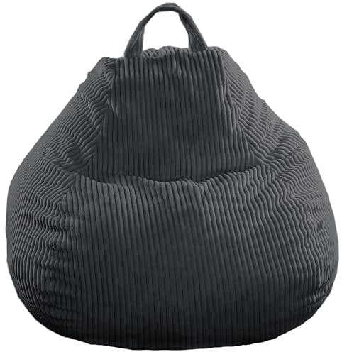 bananair - Sitzsack Cord für Erwachsene & Kinder, Weich & Bequem, Maschinenwaschbarer Bezug, Gaming Sitzsack mit Schaumstoffflocken Füllung, Bean Bag (105x85 cm, Dunkelgrau)