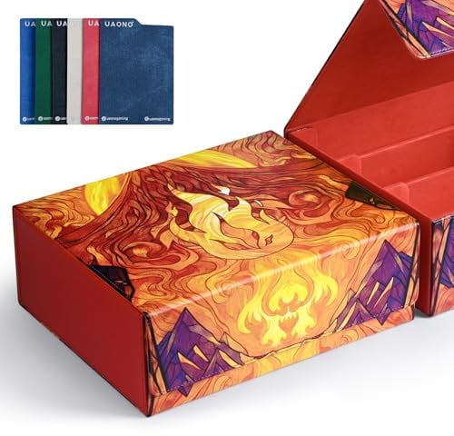 UAONO MTG Deck Box, 1800+ Card Storage Box mit sechs Kartenteilern magnetischer Verschluss Kartenhalter Passt für Magic Game Cards-Flame