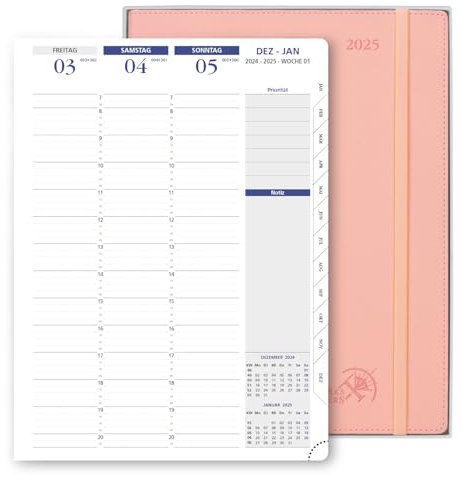 POPRUN Kalender 2025 Wochenplaner Softcover mit PU-Leder 28.5 x 22.2 cm - auf Deutsch - Terminplaner 2025 A4 mit 15-Minuten-Intervall und Vertikalem Wochenlayout, 100 GSM Papier - EU-25-CDLA4-SPK