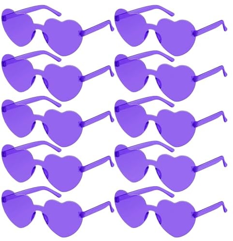 SelfTek Party Brille, Magische Farben Party Brille, Hippie Brille, Rund Herz Sonnenbrille Lustige Partybrillen für Fasching Foto Requisiten Geburtstagsfeier für Kinder und Erwachsene (Herz-10PCS-Lila)