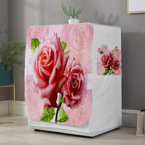Highdi 3D Funda de Lavadora Cubierta Exterior,Adapta a la Mayoría de Lavadoras y Secadoras de Carga Frontal Protector Solar a Prueba de Polvo (L Capacidad 10.5~12 KG,Flores Rosas)