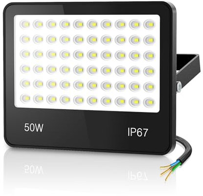 HAPYLUMI Focos LED Exterior 50W, 5000LM Potente Proyector LED Exterior, 6500K Blanco Frío Floodlight IP67 Impermeable Iluminación de Seguridad para Jardin Terraza Patio
