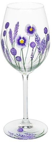Shudehill Giftware East West My Favourite Glass Floral Hand Painted Wine Glass - Lavender, Delphinium, Poppy, Daisy, Gerbera, Sunflower, Butterfly Meadow, Bee or Dragonfly Designs (Lavender)