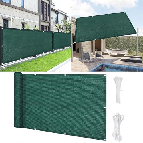 Balcon Privacidad 75 x 650 cm HDPE Protección UV Valla de Protección Visual con Cuerda Pantalla Protectora para Barandilla de Terraza, Verde Oscuro