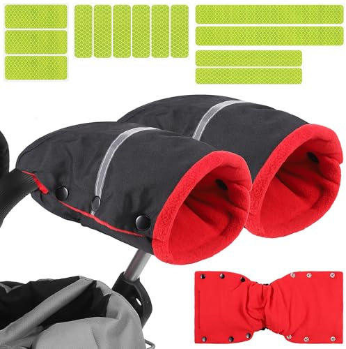 Kinderwagen Handwärmer, Handschuhe Kinderwagen mit 13 Reflektoren Streifen, Handwärmer Kinderwagen, Wasserdichter Stoff Handmuff für Kinderwagen Muff, Handmuff für Alle Kinderwagen Zubehör