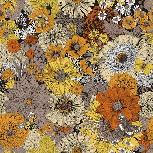 FunStick 44.5CMx9M Peel and Stick Floral Wallpaper Dark Orange Flowers Sticky Back Plastic for Furniture Yellow Wallpaper for Kitchen Bathroom Floral Vinyl Wrap for Cupboards Walls Orange Sunflowers