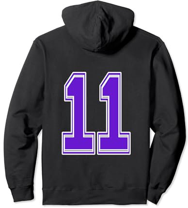 Numero 11 viola per tifosi di calcio, baseball, calcio, hockey, sport Felpa con Cappuccio