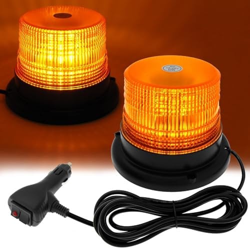 40 LEDs Rundumleuchte, 12V 24V Gelb Warnleuchte led magnet,360° Blinkleuchte Strobe mit magnetischem,Warnlicht mit Magnetfuß Notfallblinklampe Magnet Gelb Lich für Auto LKW Traktor Golfwagen SUV