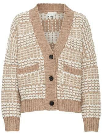 ICHI IHAmbis Damen Strickjacke Cardigan mit 3-Knopf-Form aufgesetzten Taschen Loose fit, Größe:M, Farbe:Nomad (161212)
