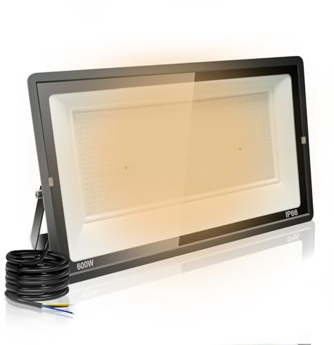 Jefedana 600W led Strahler Außen, 60000LM Superhell LED Außenstrahler, 3000K Warmweiß LED Scheinwerfer Außenlampen IP66 Wasserdicht Aussenlampe für Garten, Innenhöfe, Garage, Hotel, Sportplatz, Türen