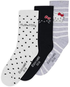 ONOMATO! Hello Kitty Socken Damen 39-42 | Kuschelsocken | Geschenke für Frauen | 3er Pack | Strümpfe