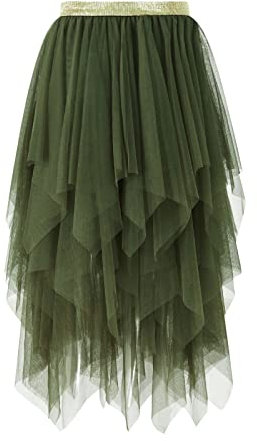 L&ieserram Damen Midi Tüllrock Lang Tüll Petticoat Unterrock High Waist A-Linie Knielang Faschingskostüme Rock für Halloween Fasching Karneval Kostüm Party (Einfarbig Grün, XL)