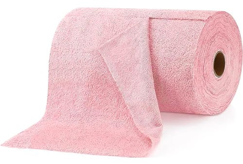 Palmcee 2 Roll/40 Sheets Microfibre Cleaning Cloth, Reusable and Washable Cloths, Tear Away Cleaning Towels, Kitchen Roll Cleaning Rag Streak Free and Lint Free, 25cm x 25cm (Pink)