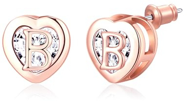 Herz Initial Ohrstecker 14K Rose Gold plattiert CZ Hypoallergen Alphabet Buchstabe Initial Ohrringe Geburtstag Geschenke für Frauen(B)