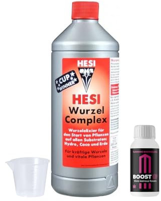 GROWMANIA HESI Complejo Radicular + Muestra Boost Up de Up Nutrients + Vaso Medidor | Abono Líquido Flores Plantas y Cultivos | Estimulación Crecimiento