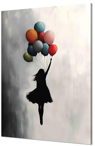Kunstbruder© Wandbilder Banksy Gross hochkant Schlafzimmer Home Deko Wohnung Bild Wohnzimmer Bilder Leinwand Graffiti kunstdruck - Bunt gemälde (GirlFlyingBallons, 40x60 cm)