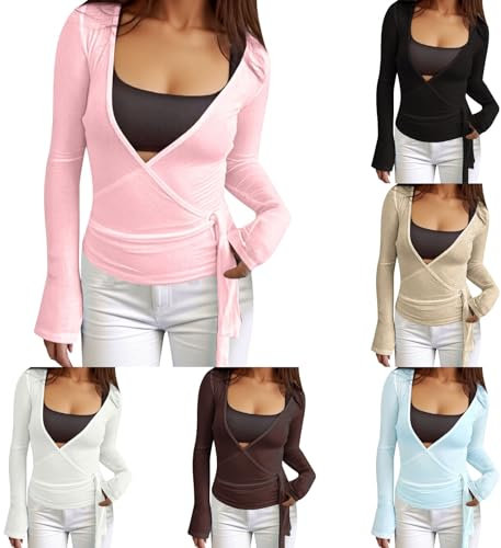 Femmes Cache-Coeur De Danse Col V Gymnastique Boléro Salle Zumba Aerobic Yoga Pilates Haut Ballet Bandage Cardigan Sportswear