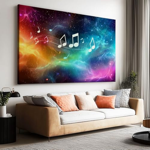 Peinture Sur Toile Ciel Abstrait Espace Notes de Musique, Tableau Décoration Moderne Imprimé Sur Toile Coloré, Affiche Sans Cadre 140 x 70 cm (L x l) Poster Mural pour Salon et Chambre Cuisine