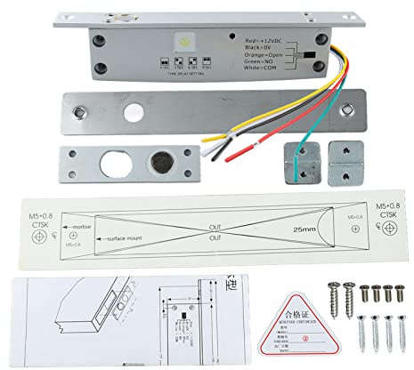 Holigie DC 12 V 5 Linien Elektrische Bolzenschloss Schmale Deadschriste Drop Bolzen -Türschloss mit Zeitverzögerung LED -Anzeige für die Steuerung des Türeingangs (Ausschalten des Entsperrens)