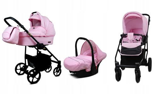 BabyLux® Bambini Passeggino Completo Set 3 in 1 - AIR | Sweet Pink - incl. Navicella, Canna, Seggiolino Auto - Carrozzina Neonati Sistema Combinato - con Borsa fasciatoio, Copertura antipioggia ecc.