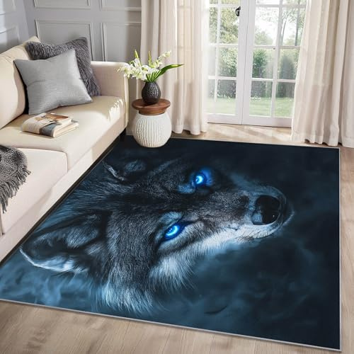 MMYAOKEN Wolf Teppich Wohnzimmer 50x80 Wölfe Wilde Tiere Deko, Kleiner Teppich Kurzflor, Weich rutschfest Waschbare Teppiche, Fußmatte Bettvorleger Schlafzimmer