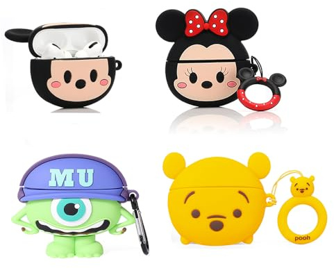 (4 Packung) Hülle für AirPods Pro 2nd/1st Erzeugung Ohrhörer(2022/2019), XMBYGY Silikon Aufladung Fall Schutz Abdeckungen mit Niedlich Cartoon Haut Design für AirPods Pro 1/2 (NF+CF+RW+3Q)