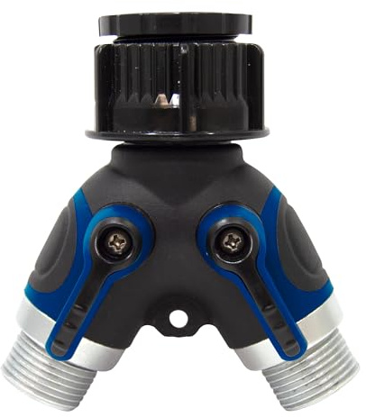 S&M 590290 – Distribuidor en Y con Entrada Rosca Hembra 3/4 - 1”, y 2 Salidas Macho 3/4 | con Llaves de Paso Individuales conectar un Programador o mangueras de riego
