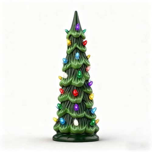 Retro Hand-Painted Tabletop Christmas Trees, Ceramic Christmas Trees That Light Up, Table Top Decorations with Lights, Perfect for Tabletop Home Festive Ornament 2025 New (5.9 inch)