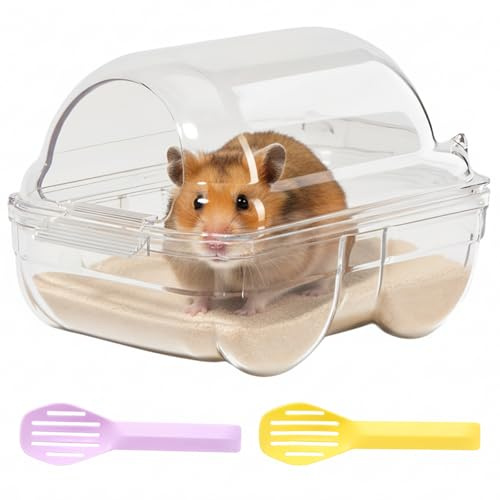 ROBGZMQW Hamster Sand Bath, 1 Pcs Hamster Bathroom Box with 2 Pcs Sand Shovels for Sand Bath for Syrian Hamster Dwarf Hamster, Gerbil, Small Animal Toilet and Sandpit for Digging and Playing