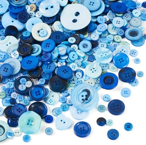 Craftdady 400-600 botones de costura de resina de 7 a 25 mm, pequeños y grandes, botones surtidos, botones decorativos azules para manualidades, para chaquetas, abrigos, ropa, tejer, pintura, álbumes