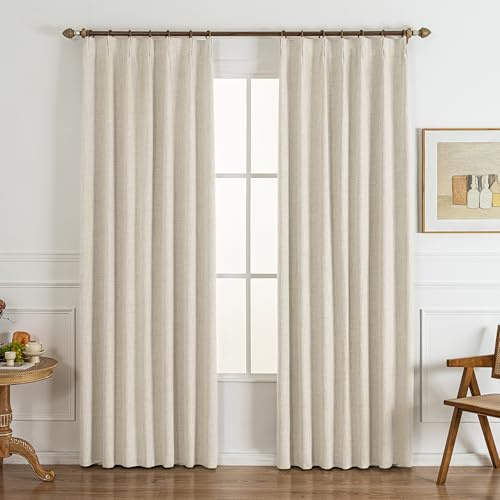 Gleantdeco Haferflockenfarbe Vorhänge mit Kräuselband Blickdicht Thermo Vorhang für Schlafzimmer Wohnzimmer Fenster Plisseé Leinenoptik Verdunklungsvorhänge 2er Set 243 cm Lang 101 cm Breit