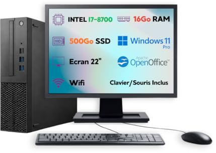 PC de Bureau SFF Intel Core i7-8700 | Windows 11 Pro | SSD 1To | RAM 32Go | Wi-FI | Suite Open Office (reconditionné) (1, to, 32, Go)