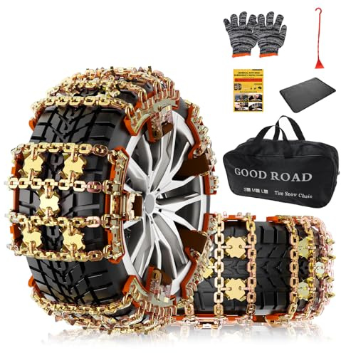KYX Snow Tire Chains for Car/SUV/Pickup, Adjustable Universal Emergency Alloy Steel Snow Chains for Off-road SUV Car Tires 185 195 205 215 225 235 245 255-6PCS