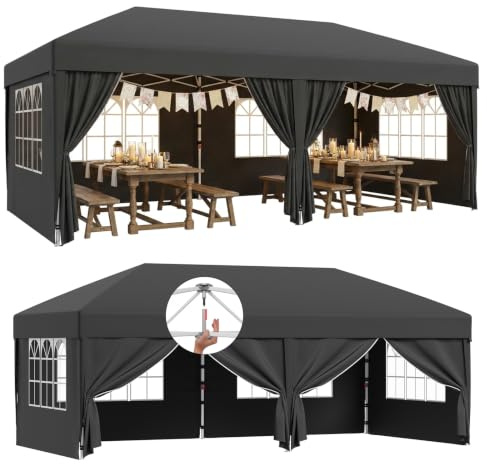 DEVOKO One Touch Faltpavillon 3x6 wasserdicht stabil Winterfest, Pop up Pavillon mit Seitenwänden, UV-Schutz 50+, Pavillons ideal für Garten, Innenhof, Camping und Partyzelte. Grau