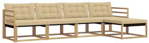 vidaXL Outdoor-Sofagarnitur mit Kissen 5 pcs Weiß und Beige, Garten, moderner, langlebiger Outdoor-Sofa, Sessel-Ecke, Lounge-Möbel, Terrasse Set
