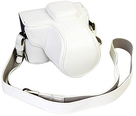 Unterseite öffnende Version schützende PU-lederne Kamera-Kasten-Beutel mit Stativ-Entwurf Kompatibel für Olympus Pen Lite E-PL8 EPL8 mit Schulter-Ansatz-Bügel-Gurt-Weiß