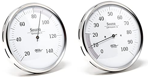 Fischer Sauna Thermometer + Hygrometer im Set, Edelstahl (130 mm)