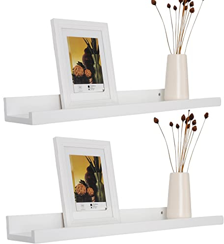 WOLTU 2er Bilderleiste 100cm Lange, Fotoleiste Bilderregal Wandregal Bild Magazin Fotohalter, Kinder Bücherregal Weiß RG9297ws-2
