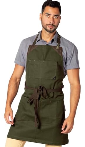Under NY Sky Knife-Roll Apron – Heavy-Duty Canvas, Leather Reinforcement – Adjustable for Men and Women – Pro Chef, Barbecue, Butcher, Bartender, Woodworker, Tool Aprons - Green