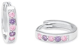 Amor Creolen 925 Sterling Silber Mädchen Kinder Ohrschmuck, mit Zirkonia synth., 1,2 cm, Lila, Kommt in Schmuck Geschenk Box, 2021277