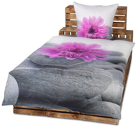 MB Warenhandel24 3D Digitaldruck Luxus Mako Satin Bettwäsche aus 100% Baumwolle 135x200 o. 155x220 + 80x80 cm Kissenbezug mit Reißverschluss (Fengshui Grau/Flieder, ca. 135x200 cm)