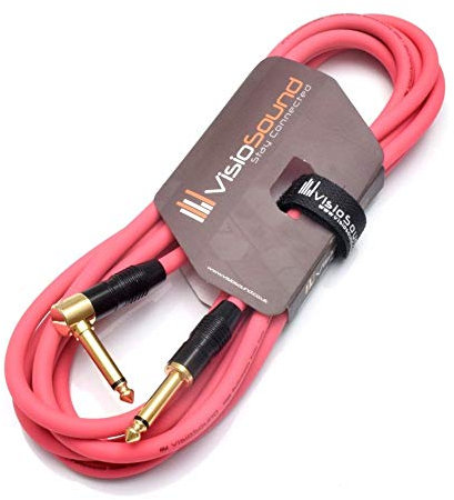 VisioSound Premium Guitar Bass Lead 6.35mm 1/4 Angled Jack/Pro Noiseless Instrument Cable (Pink, 3m)