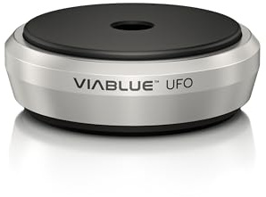 VIABLUE UFO XL Absorber * Ø 6,5 cm * Shock-, Resonanz,- Schwingungsdämpfer für Lautsprecher, Subwoofer und vibrierende Geräte * Silber * Set 4 Stück
