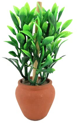 Melody Jane Dolls House Tall Green Leaf Plant in Clay Terracotta Plant Pot Garden Accessory