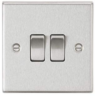 Knightsbridge CS3BC 10AX 2G 2-Way Plate Switch - Square Edge Brushed Chrome, 10.5 mm*89.0 mm*89.0 mm