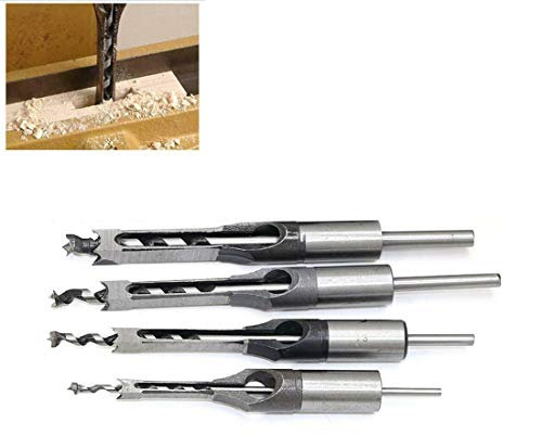 Vogueing Lot de 4 forets carrés HSS pour scie-cloche carrés avec forets hélicoïdaux pour travaux du bois