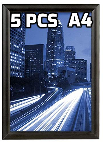 Displaysign Lot de 5 Cadres SNAP A4 d'affichage Photo Pliables clipser clic clac en Aluminium Noir